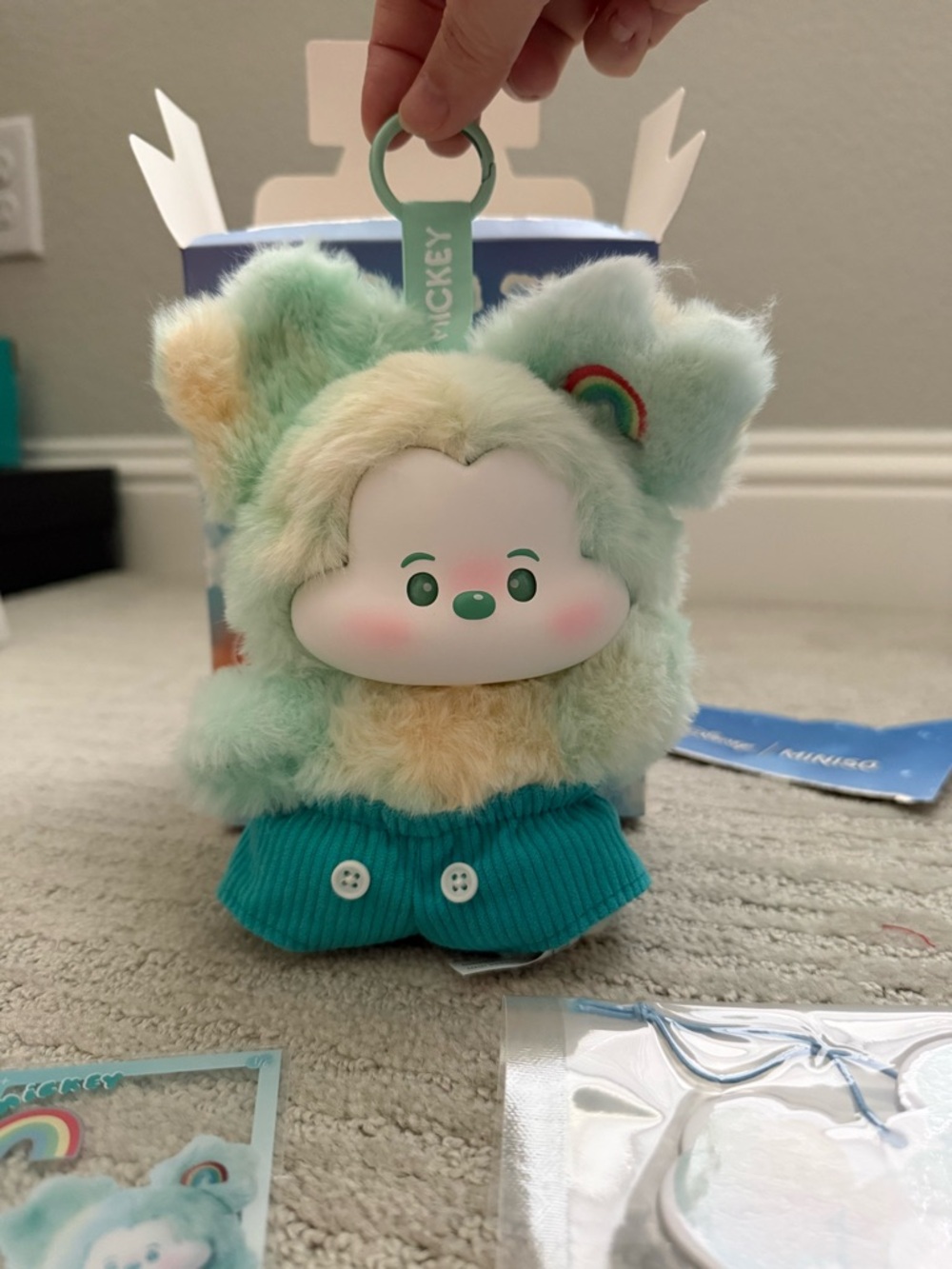 NWOT-Miniso Head in the Clouds Mickey, Leisure Rainbow, mint green